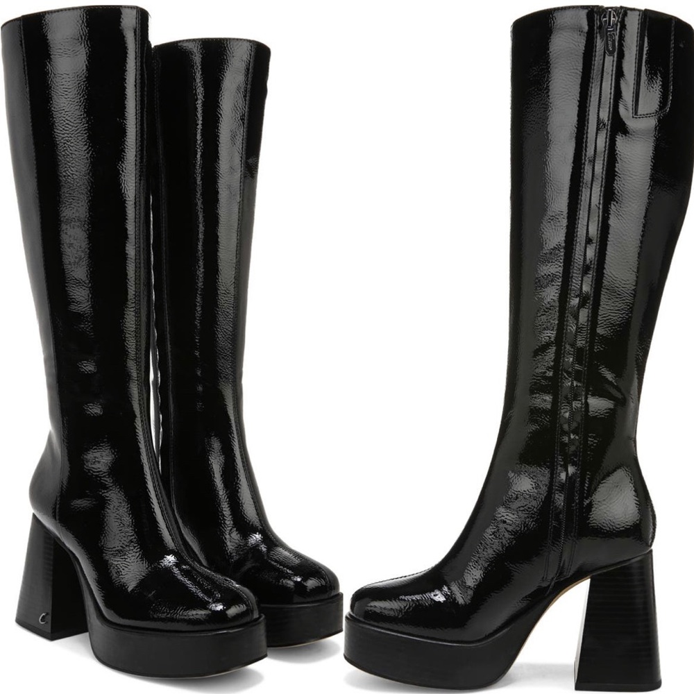 Circus by Sam Edelman Black Patent Platform Knee-High Boots